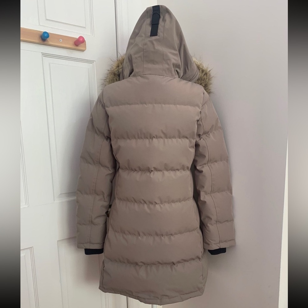 Aritzia Tna The Powder Parka Mid Length Jacket Taupe Goose Down LIKEW NEW SMALL - Picture 12 of 12